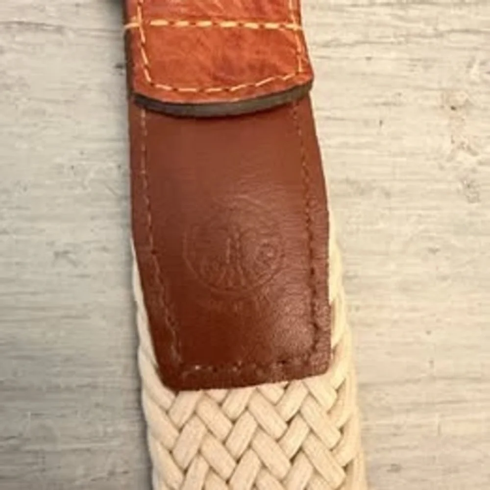 Torino Men's Cream Woven Stretch Belt w/ Brown Leather Trim 47-51